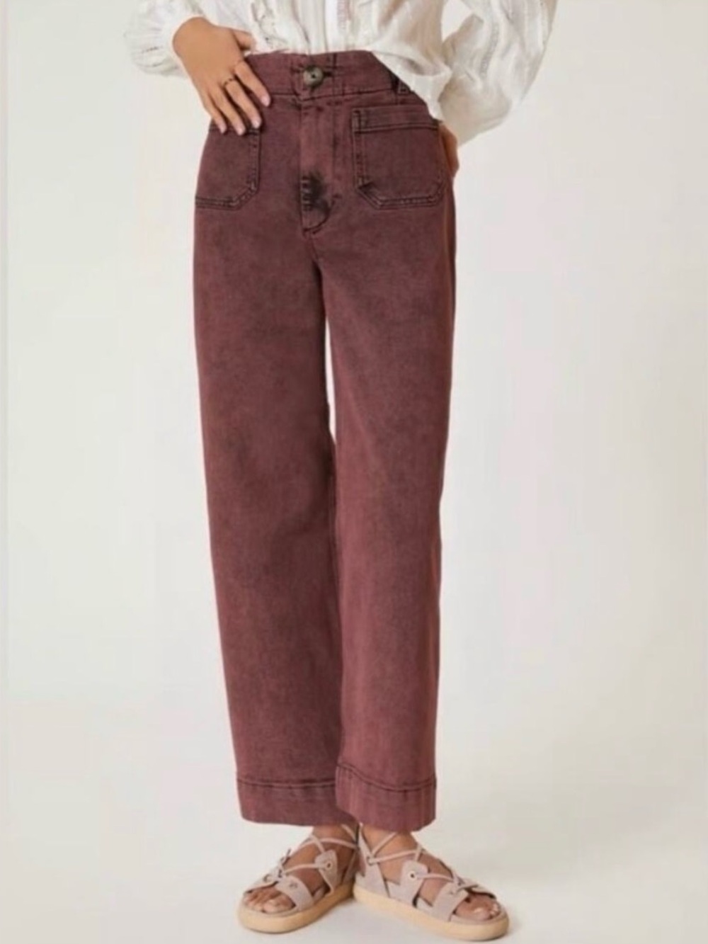 Anthropologie Pilcro Skipper High-Rise Wide-Leg Cropped Jean Size 27 Dusty Plum - Picture 1 of 11